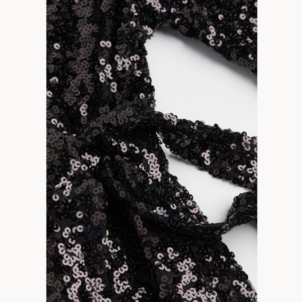 H&M Sequined Wrap Dress "Stunning" V-Neck Midi Long Sleeve - Picture 7 of 7